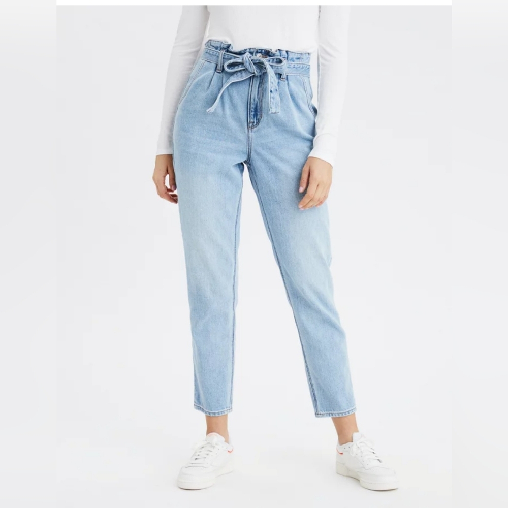 American Eagle Highest Waist Mom Jean Paperbag Waist Tie Pants Jeans 16 R